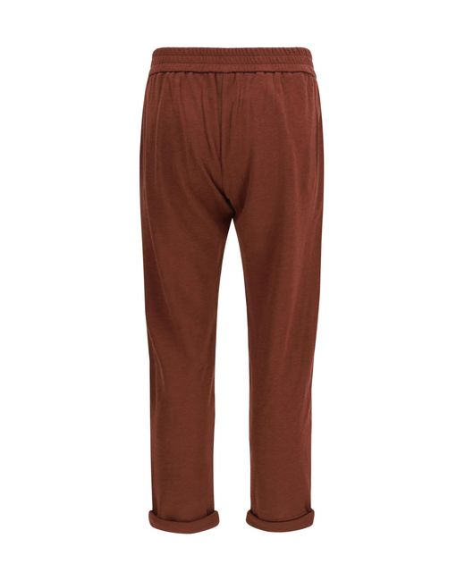 Brunello Cucinelli Red Pants With Embellishments Cotton; Polyamide; Silk