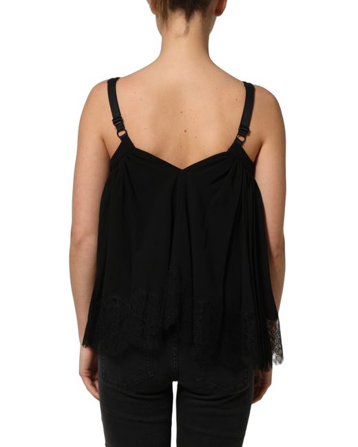 Dolce & Gabbana Black Sleeveless Floral Lace Tank Blouse Top