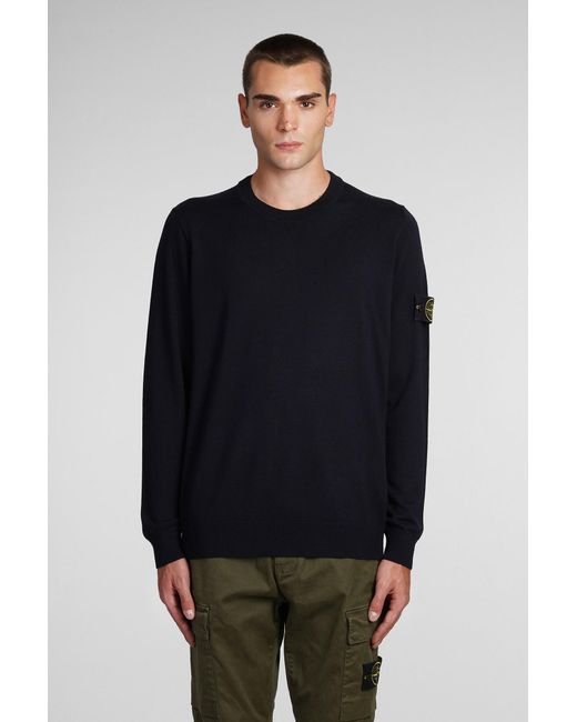 Stone Island Knitwear In Blue Wool in Black for Men | Lyst