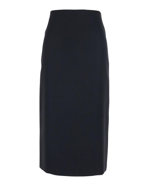 Twinset Blue Skirt With Zip Closure On The Back And Logo Plate