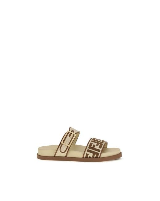 Fendi Natural Brown Raffia Flat Sandals