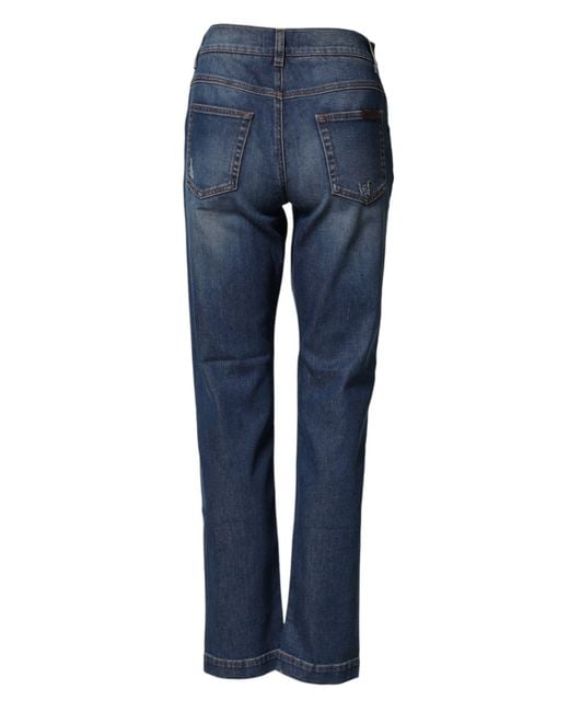 Dolce & Gabbana Blue Floral Embroidered Boyfriend Denim Jeans