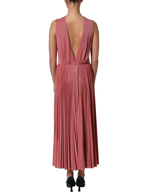 Dolce & Gabbana Red Coral Pink Pleated Sleeveless Max Dress