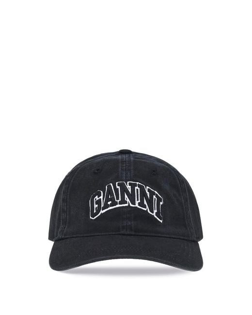 Ganni White Embroidered Logo Baseball Cap Cotton Hat