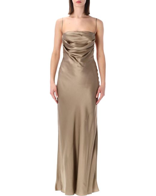 Saint Laurent Natural Backless Cowl Silk Satin Dress