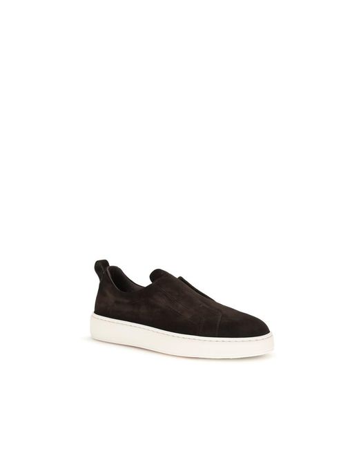 Santoni Black Brown Calf Leather Bos Taurus Sneakers for men