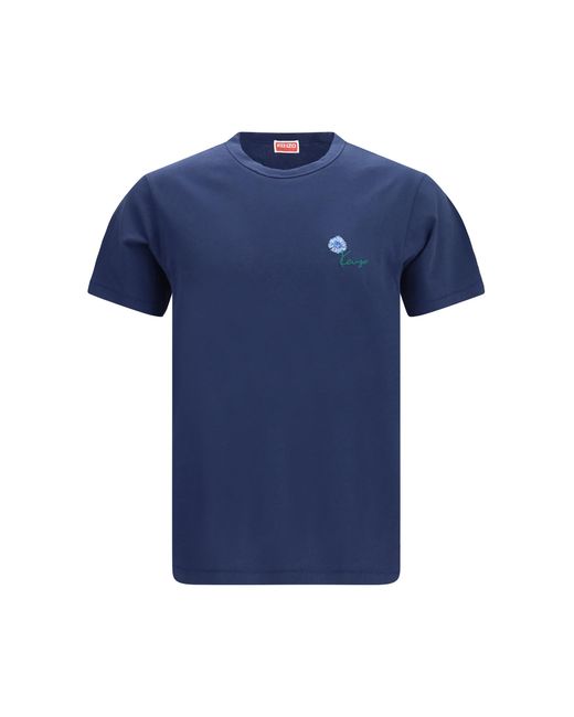 KENZO Blue Tulip Embroidered Cotton T-Shirt T-Shirts for men