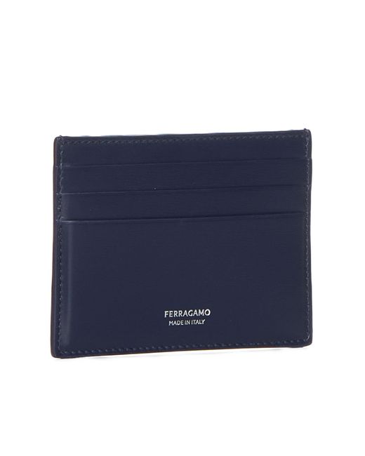 Ferragamo Blue Logo Leather Card Holder for men