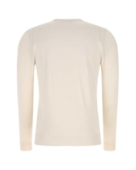 Fedeli White Ivory Cashmere Blend Sweater for men