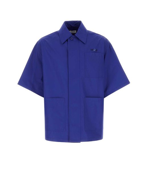 Off-White c/o Virgil Abloh Blue Logo-embroidered Short-sleeve Shirt for men
