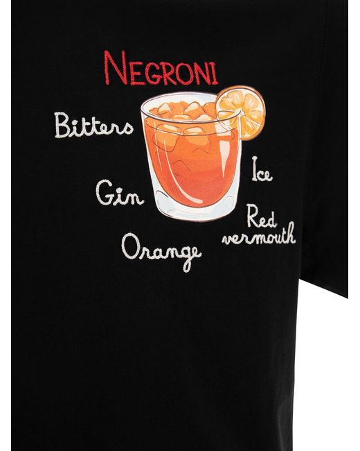 Mc2 Saint Barth Black Cotton T-Shirt With Negroni Print for men
