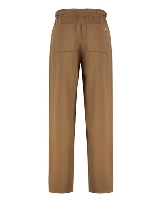 AMI Brown Elasticated Wool Twill Trousers Virgin for men