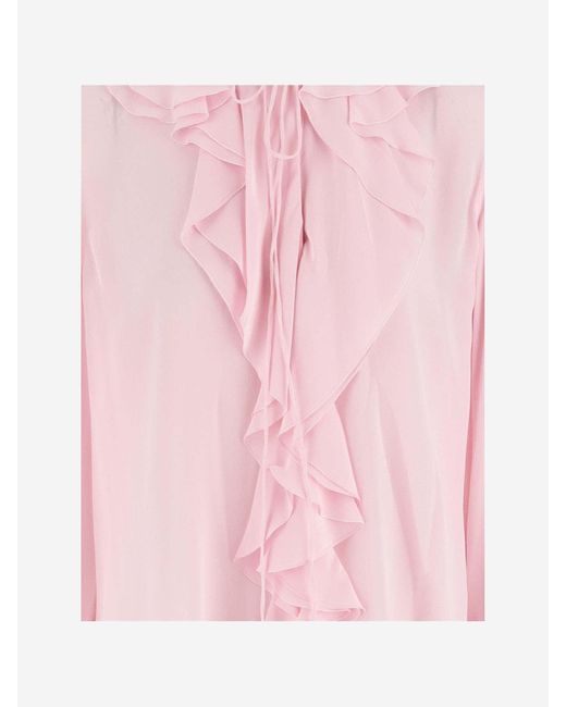 Victoria Beckham Pink Silk Shirt With Ruffles