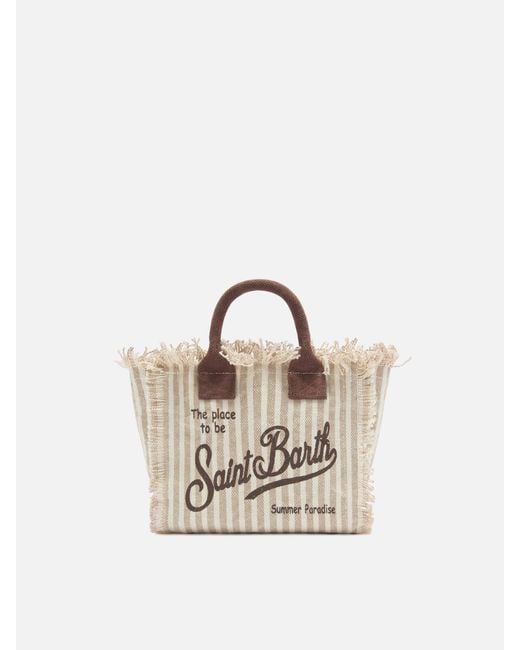 Mc2 Saint Barth White Canvas Vanity Mini Bag With Stripes And Contrast Details