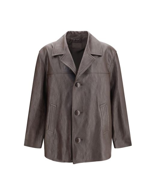 Prada Brown Leather Caban Jacket Caffe' Lamb Coat for men