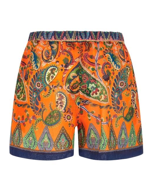 Etro Orange Ramie Shorts