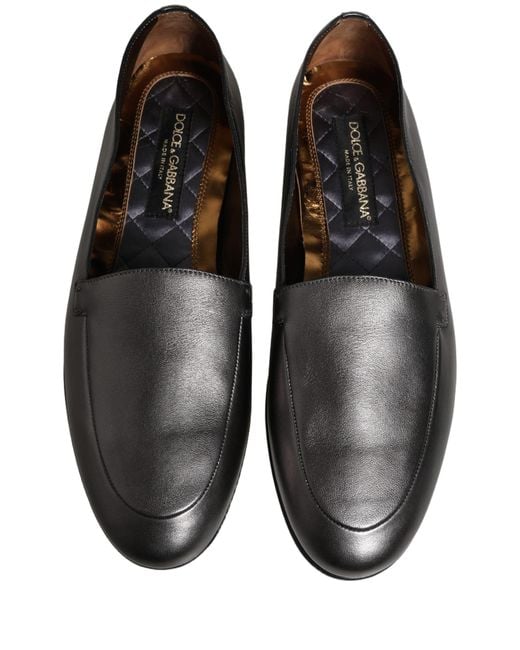 Dolce & Gabbana Brown Leather Dg Logo Slip On Loafers Shoes for men