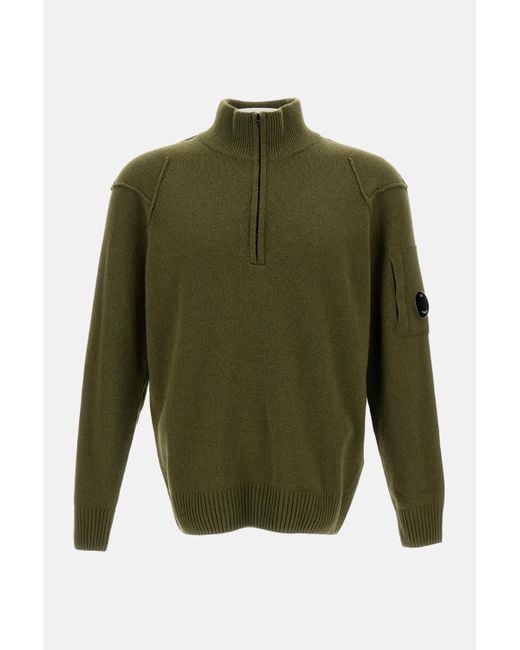 C P Company Green Polo Shirt With Lamb Wool Collar for men