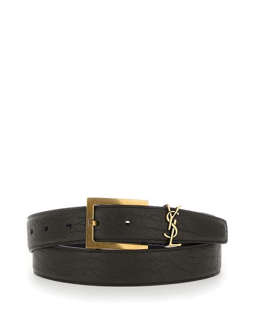Saint Laurent Black Belt Cassandre Leather