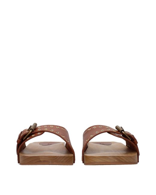 Isabel Marant Brown Studded Leather Slide Sandal