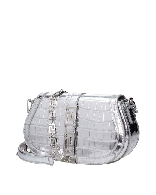 Versace Gray Leather Shoulder Bag