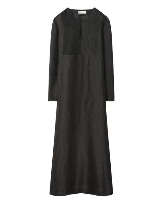 Tory Burch Black Linen And Silk Long Kaftan