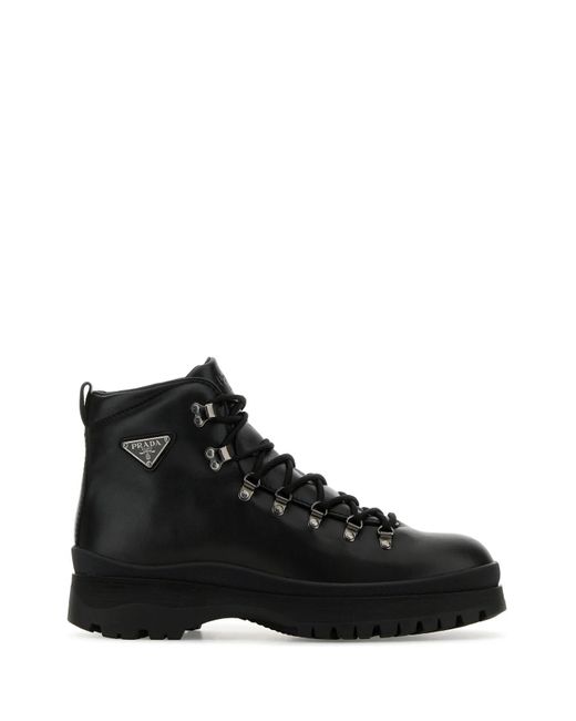 Prada Black Leather Ankle Boots for men