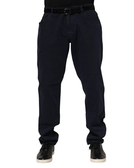 Dolce & Gabbana Blue Black Cotton Tapered Denim Jeans for men