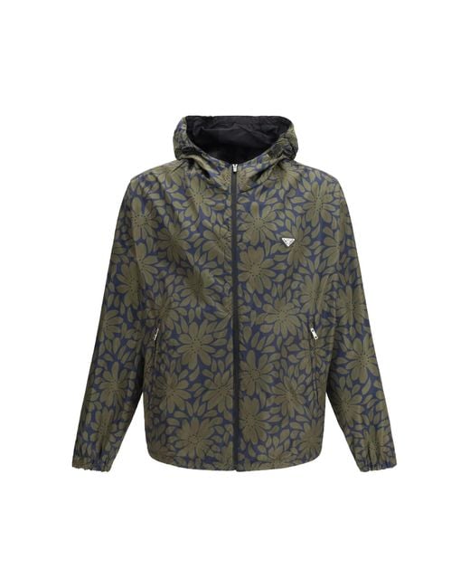 Prada Blue Reversible Re-Nylon Hooded Jacket for men