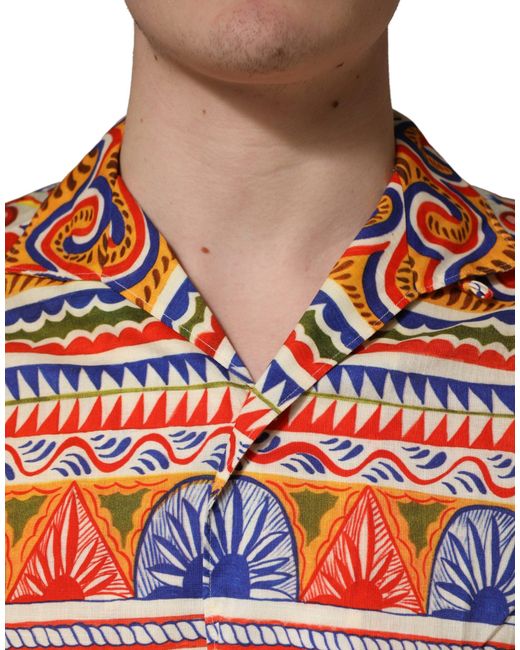 Dolce & Gabbana Red Sicilian Carretto Twill Cotton Shirt for men