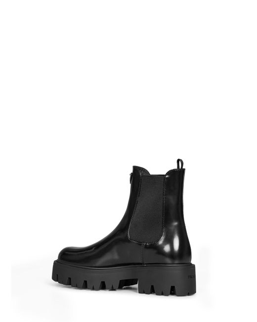 Prada Black Calzature Brushed Leather Ankle Boots