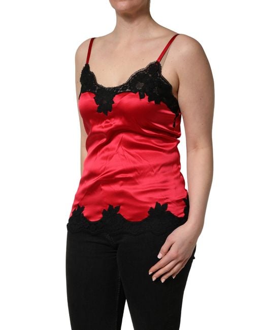Dolce & Gabbana Pink Silk Lace Trim Camisole Sleeveless Tank Top And Elastane