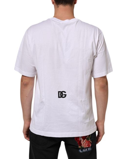 Dolce & Gabbana White Logo Print Cotton Crew Neck T-Shirt for men