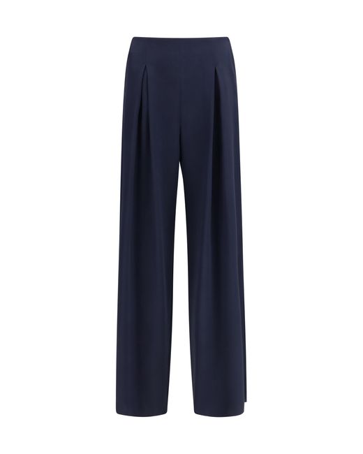 Max Mara Pure Blue Palude Wide-Leg Pants Silk; Elastane