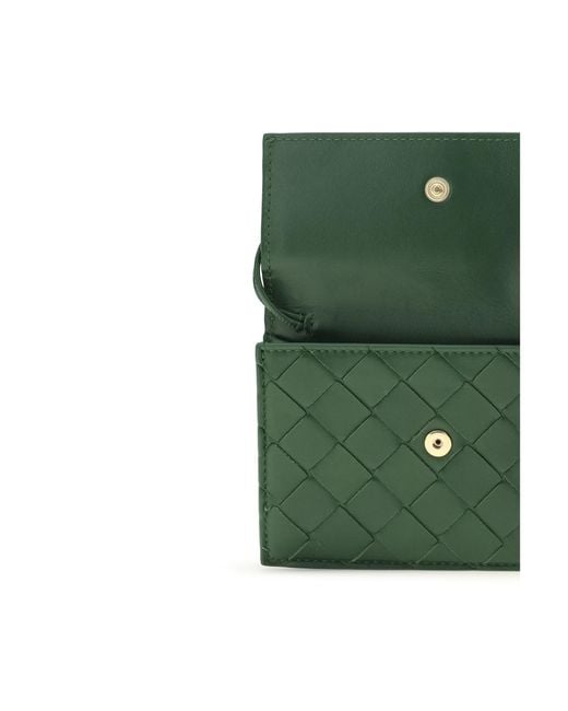 Bottega Veneta Green Card Holder Knot Brass Basil-Muse Lamb Leather Wallets & Purses
