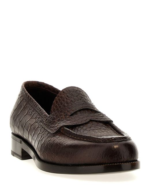 Lidfort Brown Croc Print Leather Loafers for men