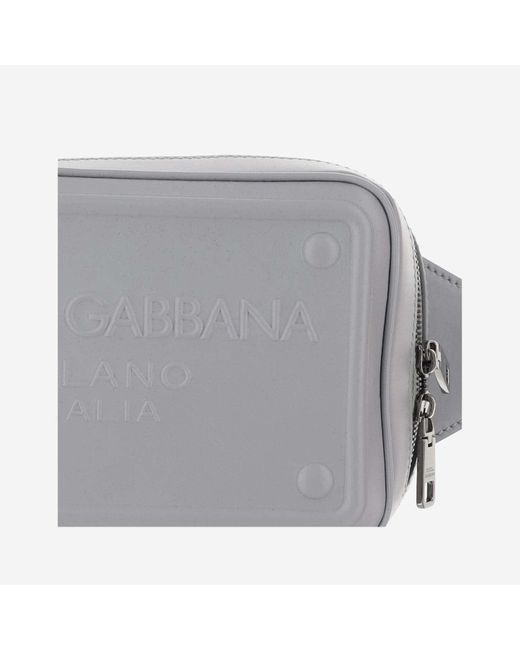 Dolce & Gabbana Gray Calfskin Leather Fanny Pack With Embossed Logo for men