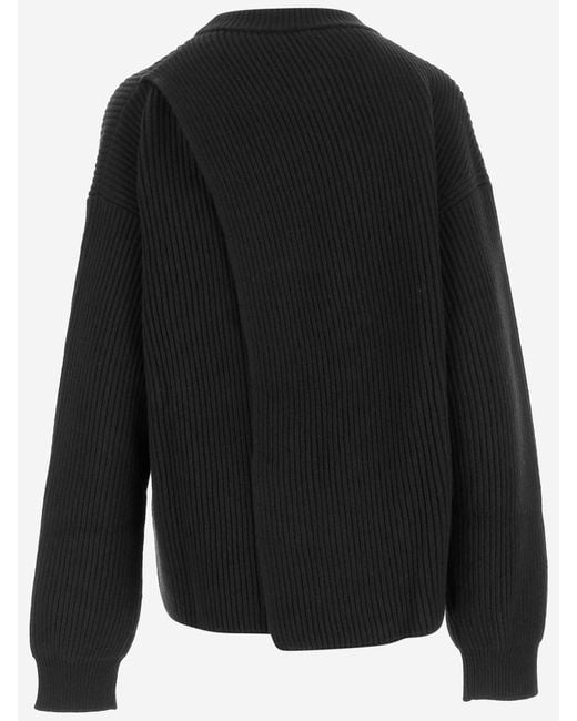 Jil Sander Black Ribbed Knit Wool Sweater
