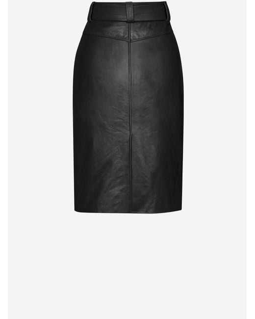 Saint Laurent Black Pencil Skirt With Leather Belt, Calf