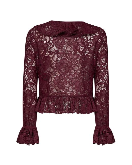 Self-Portrait Red Top Ruffled Lace Polyester Cardigans