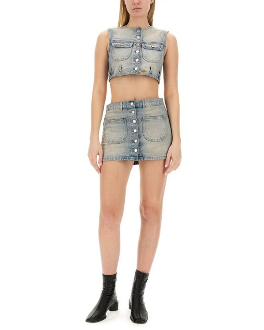 Courreges Gray Top Cropped Cotton Tops