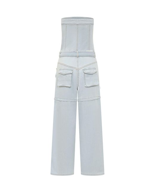 Pinko Denim Jumpsuit in White | Lyst