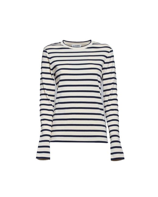 Jil Sander White + Striped Long-sleeved T-shirt