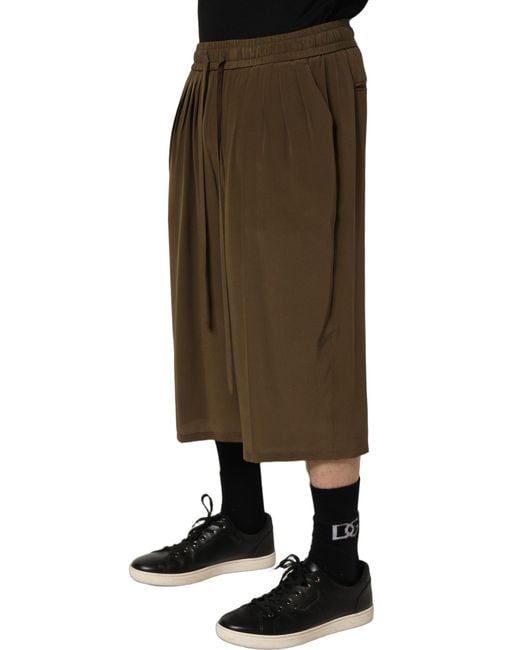 Dolce & Gabbana Brown Silk Mid Waist Pleated Bermuda Shorts for men