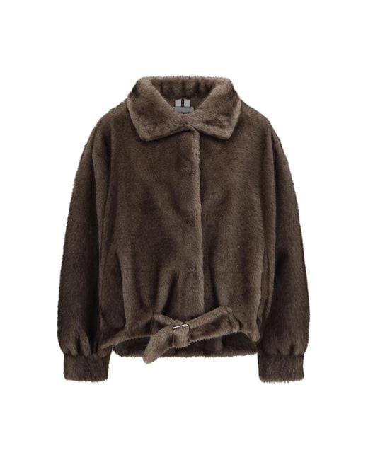 S.w.o.r.d 6.6.44 Brown Faux Fur Jacket With Waist Belt Polyester Furs