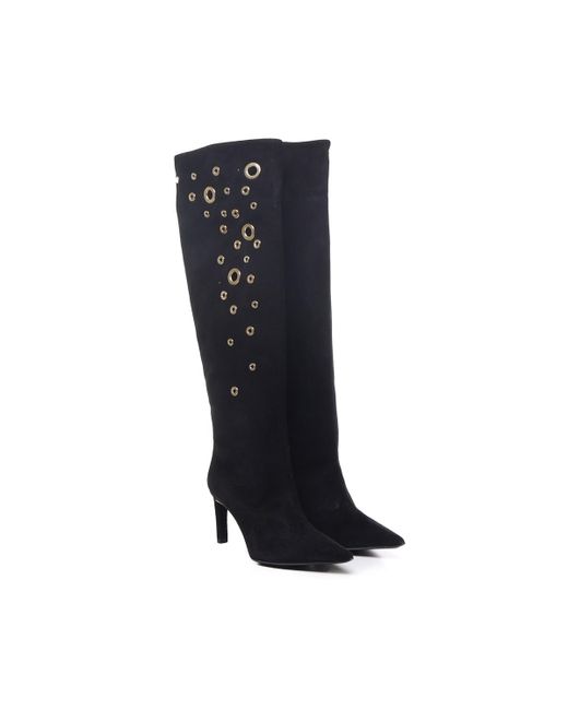 Pinko Black Embellished Holes Eco-Suede Boots