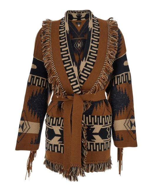 Alanui Multicolor Cardigan With V Neck And Fringed Details