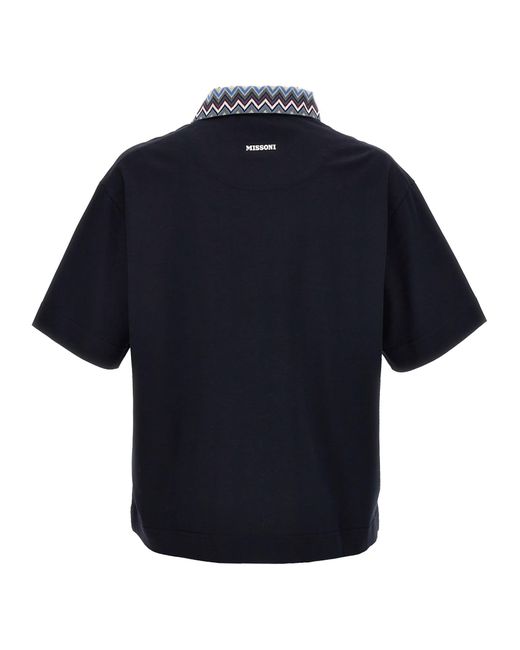Missoni Blue Zigzag Collar Shirt Polo for men