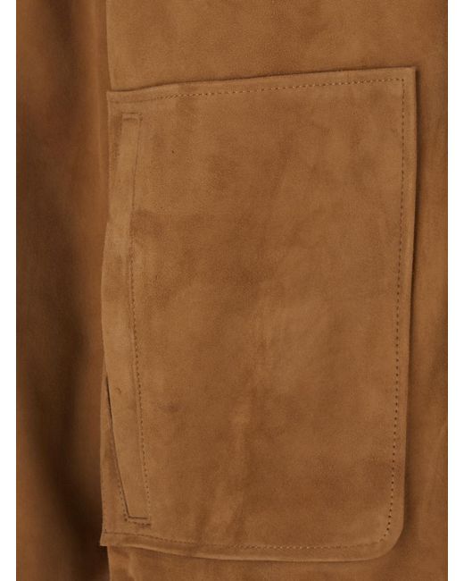 TONYWACK Brown Suede Jacket With Classic Collar And Elasticized Waist For Goat Outerwear for men
