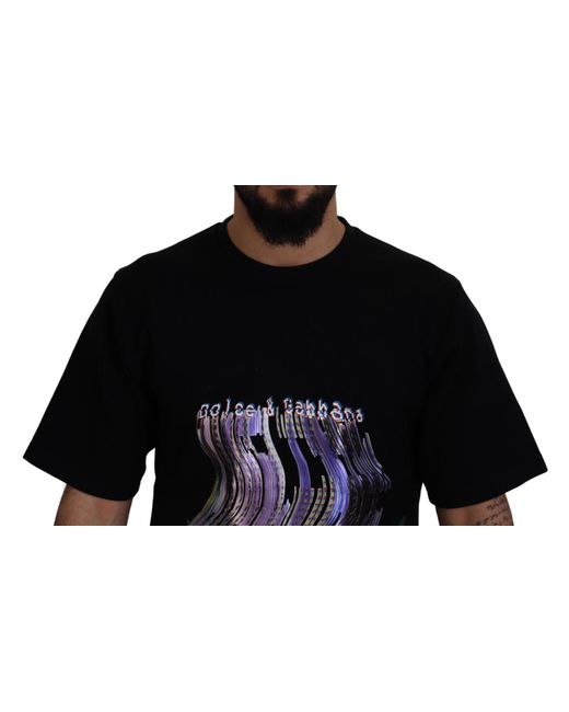 Dolce & Gabbana Black Cotton Printed Crewneck Tee T-Shirt Polyester for men